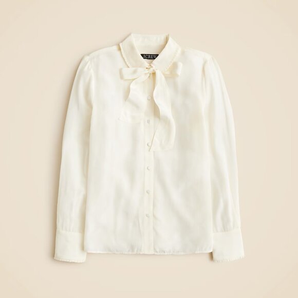 J. Crew Tops - J Crew Womens Small Removable Tie-Neck Button-Up Shirt in Crepe de Chine $98 167